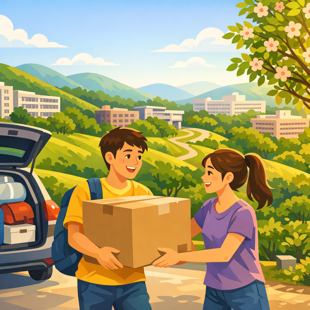 兩位中大學生在校園旁互相協助搬運紙箱